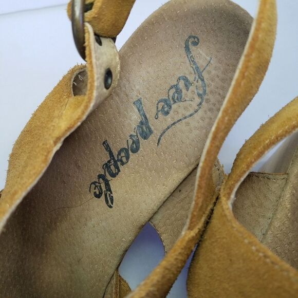 Free People Suede Park Circle Platform Buckle Round Toe Chunky Wood Clogs in Tan - Picture 9 of 16